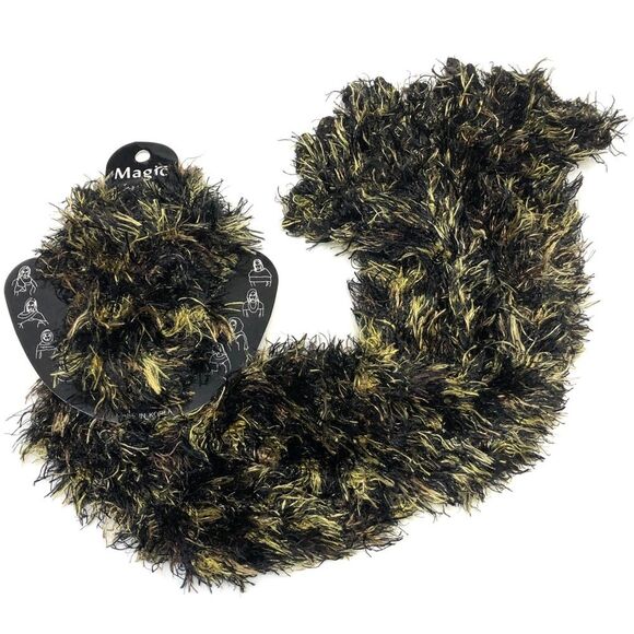 Fuzzy Expandable Eyelash Magic Tube Scarf Black Gold Yellow - Picture 1 of 4